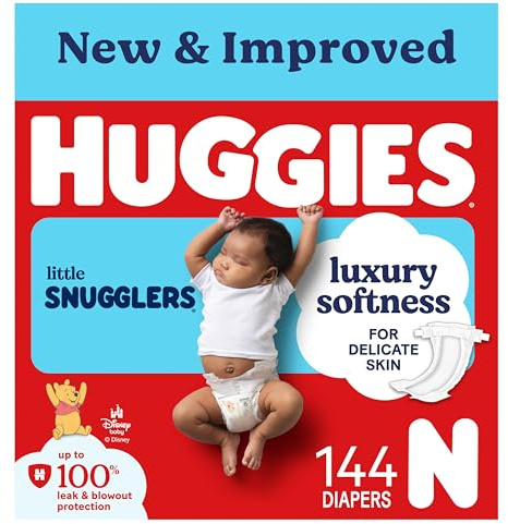 Huggies Size Newborn Diapers, Little Snugglers Baby Diapers, Size Newborn (up to 10 lbs), 144 Count, Packaging May Vary