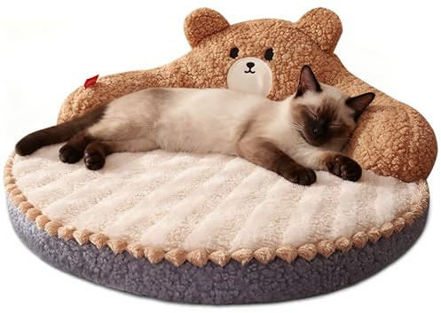 ALLSOPETS Katzenbett Flauschig, Warmes Rundes Katzensofa für Innen, Abnehmbares Waschbares Haustierbett für Katzen, Kätzchen und Kleine Hunde (Mokka Braun)