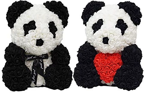 Sollee 2pack 25 cm Panda Rosen Bear Blume Bär mit Herz künstliche Blume Bär Blume Bär Geschenk für Valentinstag Geburtstag Hochzeit