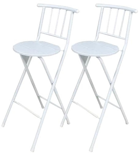 RTTZBOZ Sgabello Pieghevole Alto con Schienale, Sgabelli Alti Pieghevoli Portatili, Sedie Pieghevoli in Metallo per Adulti Cucina da Campeggio Negozio Cafe (Color : White A, Size : 75cm/30in2pcs)