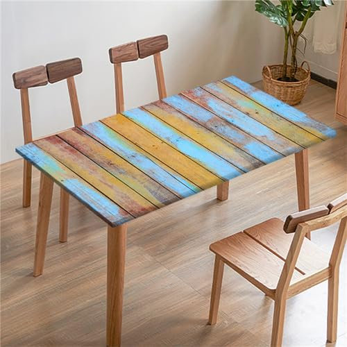 Morbuy 3D Rechteckige Elastische Tischdecke, Rechteckig Tischdecke mit Gummizug Spanntischdecke Gartentischdecke für Picknick Camping Partys (6FT/183x77cm,Holzmaserung 4)