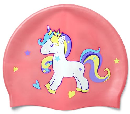 EANAGO Cuffia da nuoto in silicone per ragazze alla moda per bambini per nuotare e allenarsi, adatta per circa 4-12 anni – Cuffia da bagno per bambini (Unicorno1)