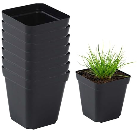 Lesunbak 50 Pots For Seed Starting/Cuttings, Gardening Seedling Pots Pack, PlasticRestaurant Square Flower Plant Succulents, Reusable Seedling Cups Square Black Seedling Pots Seedling Pots, 7cm