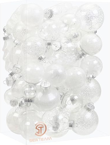 Sea Team 47er-Pack transparenter Weihnachtskugeln - durchsichtige Verzierungen- aus bruchsicherem Kunststoff für Weihnachtsbaumdekorationen und Xmas-Dekor, White