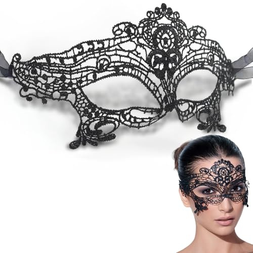 Esshogo Maskerade Maske - Sexy Spitze Augenmaske für Damen, Venezianische Maske für Abendkleid und Tanz, Schwarz 1 Stück