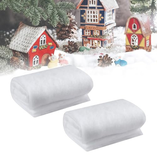 ADERTOS Christmas Snow Blanket, 2 Pack 27.5 Inch x 3.28 Feet Christmas Snow Cover Blankets Faux Fake Snow Blankets Soft White Artificial Snow Carpet Snow Sheets for Xmas Village Backdrop Decorations