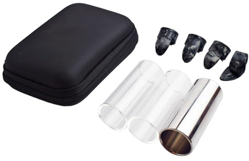 Liyacial Guitar Slide, 2 Glass Slides & 1 Steel Guitar Slide for Electric and Acoustic, With 3 Finger Picks, 1 Thumb Pick & Portable Box for Guitar and Bass, Medium (6 cm)