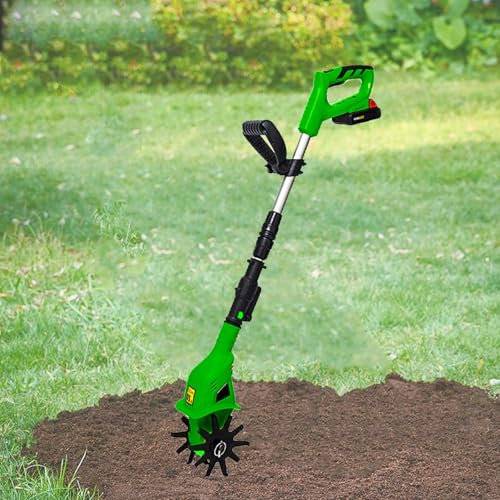 Kindevieft Motozappa Piccola A Batteria, Motozappa Elettrica con 250 Giri/Min, Motozappa da Giardino Alimentata A Batteria, Motozappa Elettrica Portatile per La Coltivazione di Prato, Cortile,Green