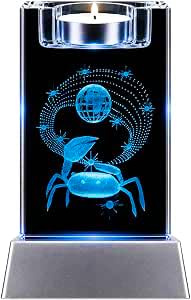 Krebs Sternzeichen Kristall Glas Teelichthalter 3D Laser Gravur LED Nachtlicht Geschenk Dekoration