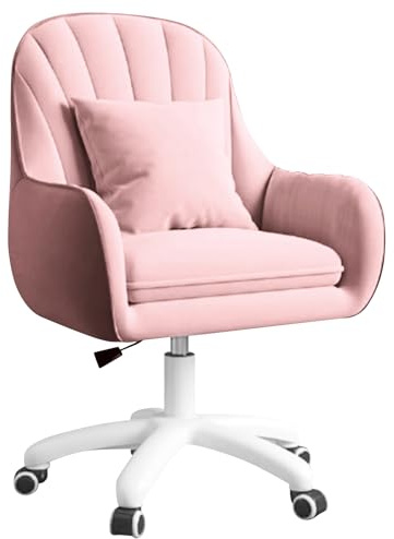 Aivermeil Oficina para teletrabajo, Silla de Terciopelo con reposacabezas, Altura Regulable, Silla de Oficina ergonómica, Silla giratoria para maquillarse, para Dormitorio, hasta 120 kg, Color Rosa