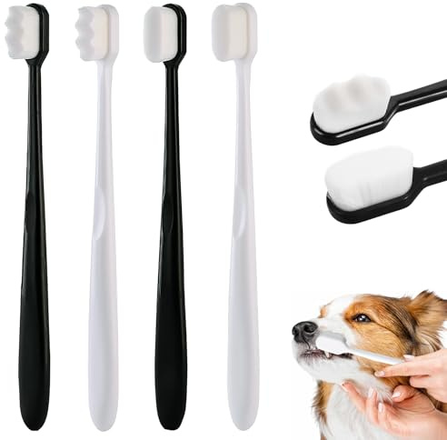 WOLMIK 4Pcs Super Soft Dog Toothbrush for Small to Large Dogs, Soft Bristle Toothbrush Dog & Cat Dental Oral Care, Long Handle Pet Teeth Brush for Cat Puppy Teeth Cleaning & Protecting