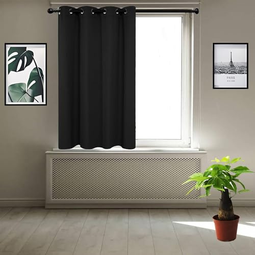 JIAHAO Verdunkelung Fenstervorhang 120 x 100 cm Luftig Gardine Wohnzimmer Gardinen Warm Thermovorhang mit Ösen Kälteschutz Warm für Fenster Wohnzimmer, Schwarz