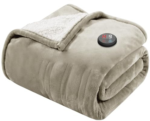 GOTCOZY Heated Blanket Throw 130x160cm-One Touch Electric Blanket Khaki