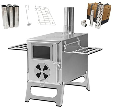 Stainless Steel Camping Stoves Portable, Foldable Heating Stove, Portable Tent Stove with Chimney, Fire Hook and Storage Bag, for Camping Ice Fishing Picnic Hiking Travel
