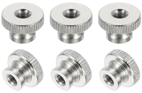 sourcing map 6Pcs Knurled Thumb Nuts, M5x10mm Carbon Steel Nut Iron Round Knobs Fasteners High Head Through Hole Hand Screw Nut for 3D Printer Part, Silver