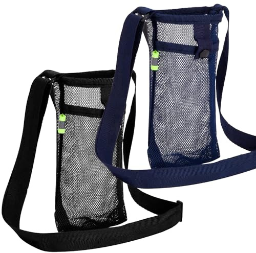 2 Pcs Porta Borraccia, Estate Netto Porta Bottiglia Tracolla Regolabile, Portaborraccia Bici per Bambini Adulti Campeggio Ciclismo Trekking(Nero+Marina)