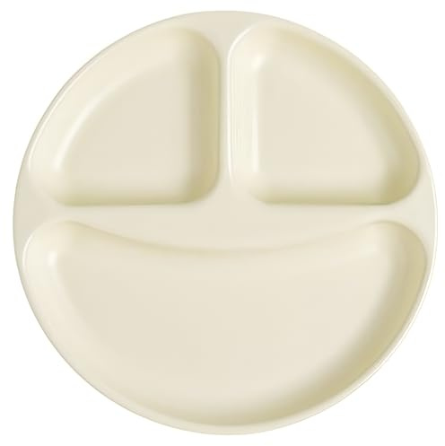 Keramik Teller mit Unterteilung - 20,5cm/8,07in runde beige Teller mit Smiley-Form, geeignet für Kinder, Studenten, Fitnessbegeisterte und Gewichtskontrolle,Ofen, Mikrowellen- und spülmaschinengeeig