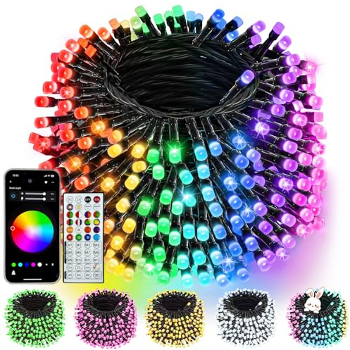 240LED Smart 4th of July String Lights App Controlled, 95FT Waterproof Red White and Blue Lights, Patriotic RGB Color Changing Twinkle Light with Remote & Timer Indoor Outdoor for Memorial Day Decor