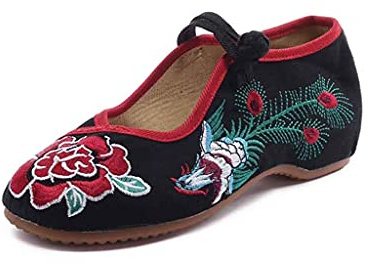 Fashion Handmade Vintage Women Ballet Flats Old Beijing Chinese Traditional Embroidered Cloth Single Shoes for Woman (Color : Black, Size : Code 36) (Black Code 37)