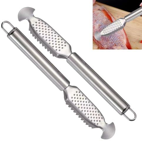 Noaxylic 2 Pezzi Squamatore Pesce, Raschietto Professionale Squamatore Pesce in Acciaio Inossidabile, Spazzola per la Pelle dei Pesci Rimozione Rapida, per Esterno Casa Ristoranti Campeggio Barbecue