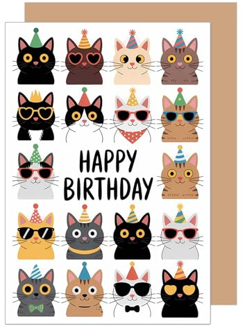 Edition Seidel Biglietto di auguri di compleanno quadrato di alta qualità con busta. Biglietto di auguri per compleanno Happy Birthday con testo in inglese Uomo Donna Amante Gatto Auguri (G3829 SW025)