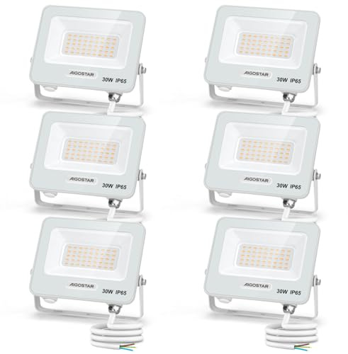 Aigostar Foco LED Exterior 30w, 2450LM Foco Proyector LED, IP65 Impermeable Luz de Seguridad, Natural 4000K Luces led exterior, Para Jardín, Patio, Garaje, Paquete de 6