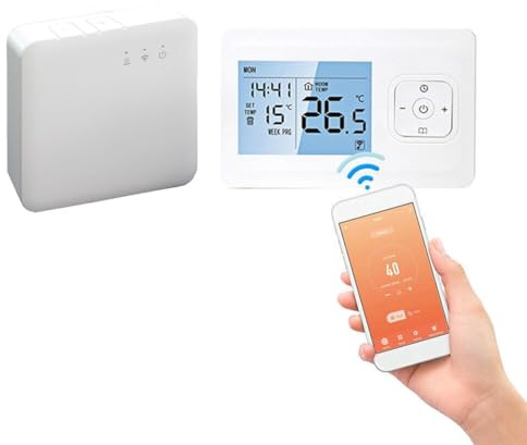 MeevrgR Termostato ambiente programmabile WiFi con controllo app, interfaccia pulsante touch pianificazione settimanale, blocco bambini e precisione di 1 grado, compatibile con sistemi di