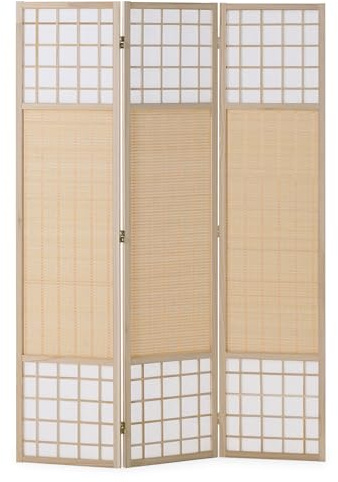 Homestyle4u Raumteiler Paravent 3 teilig Indoor Holz Bambus Natur & Weiß 120x170 cm Raumtrenner Shoji Sichtschutz freistehend | Artikel 3034