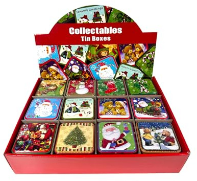 ALUNA 12Pcs Christmas Xmas Cookie Tins Square Tinplate Cookie Tins with Lids for Storing Biscuits Giving & Holiday Treats, Christmas Decorations- Random Color