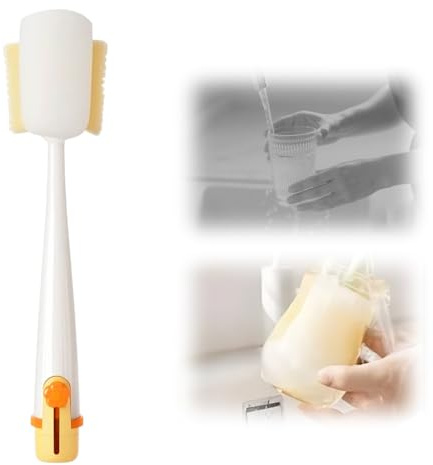 Bottle Brush, 2025 New Bottle Brushes for Cleaning, 5 in 1 Multifunctional Cup Lid Cleaning Brush Set, Straw Cleaner Brush, Water Bottle Cleaner for Home Kitchen Portable (Yellow)