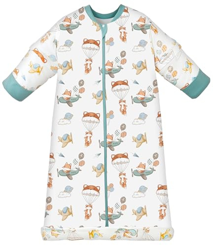 Chilsuessy Winter Kinder Schlafsack mit abnehmbaren Ärmeln Super Warm Babyschlafsack für Jungen und Mädchen von 1 bis 10 Jahre alt, 3.5 Tog/Astronaut Fuchs, M (70-100 cm)