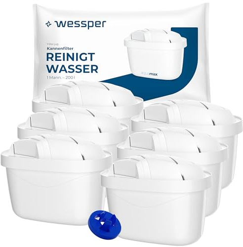 Wessper wasserfilter kartuschen, zusätzlicher für PIN Brita kanne - 6 Stück | Filter mit Aktivkohle, Ionenaustauschharz, Kompatibel mit Dafi, Kompatibel mit Brita, Kompatibel mit BWT Aquaphor