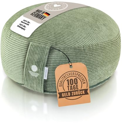 Inner Peace Yogakissen Rund Cord 33 x 16 cm, Bio-Dinkelfüllung (Salbeigrün) | Meditationskissen rund, Bio-Baumwolle, Sitzkissen, Made in Germany, waschbar