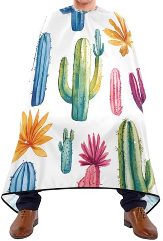 Quteprint Barber Cape for Haircutting Watercolor Tropical Cactus Plant - Waterproof Adjustable Hair Cutting Cape for Men Women Kids Salon & Home Use, Professional Salon Cape (2 Suction Cup Hooks)