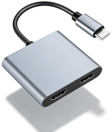 USB C to Dual HDMI Adapter for 2 Monitors, HDMI Splitter Extended Display, Type C to HDMI Digital AV Multiport Adapter, 4K@60Hz Video, Compatible with i-Phone, i-Pad, MacBook, HDTV, Monitor, Projector