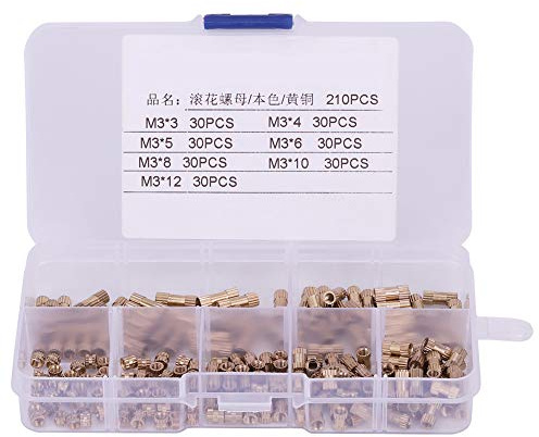 Inserti Cilindrici Filettati in Ottone M3, 210 Pezzi, Inserti a Filettatura Tonda a Inserimento - Alta Durezza, Resistenza a Usura e Corrosione, Kit Completo con Scatola