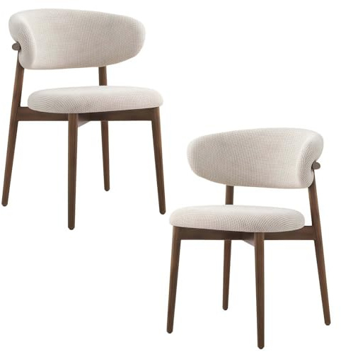 GAOCUNBING Silla de comedor nórdico, sillas de cocina de madera maciza, cojín de lino y respaldo curvado, sillas de comedor sin brazos de tela con capacidad de carga de 330 libras, nogal moderno, 2