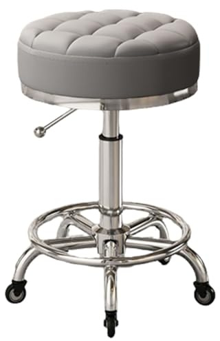 FXLUHAY Robuster Sattelstuhl – höhenverstellbarer Drehhocker mit Rollen for Salon, Bar, Büro und Zuhause(Grey)