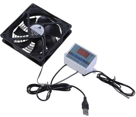 DAWTHTW Alimentado por USB de 120 mm de refrigeración silenciosa con control de termostato ajustable para armarios y ventilador silencioso de gabinete de cine en casa