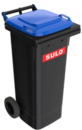 Sulo Cubo de Basura con 2 Ruedas, 80 litros, Color Gris con Tapa Azul