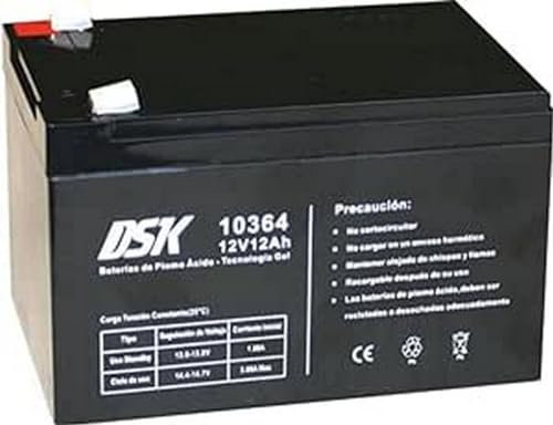 DSK 10364 - Versiegelte wiederaufladbare AGM-Bleibatterie 12V mit 12Ah. Ideal für Auto- und Elektromotorräder für Kinder, Motorroller, USV-Systeme, Sicherheits- und Kommunikationssysteme…