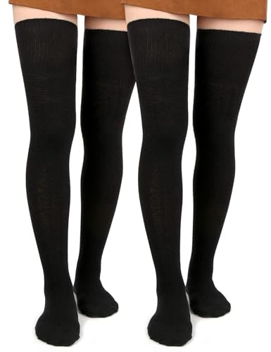 Moon Wood 2 Packs Nero Calze Autoreggenti Donna Lunghe Cotone Termico Calze Alte Sopra Ginocchio Spesse Calde Stile Sexy Stivali San Valentino