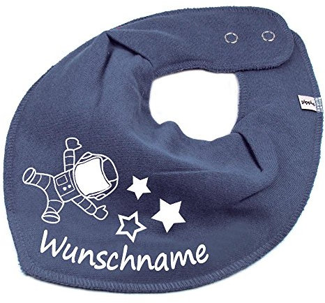 HALSTUCH mit Namen oder Text personalisiert für Baby oder Kind aus Baumwolle in Einheitsgröße Astronaut dunkelgrau