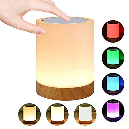 Caxmtu LED Night Light Touch Lamp Bedside Table Lamp for Kids Bedroom Rechargeable Dimmable Warm White Light + RGB Color Changing