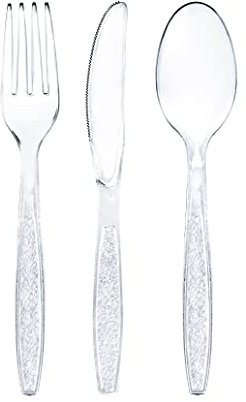 Signature Packaging - Re-usable Plastic Cutlery Set 300 Pack- Heavy Duty Forks, Spoons & Knives - Party Cutlery