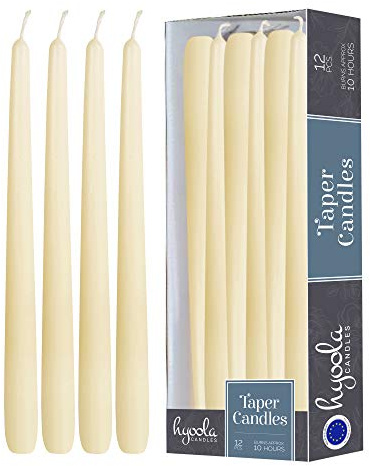 Hyoola 12 Pack Tall Taper Candles - 12 Inch Woolwhite Dripless, Unscented Dinner Candle - Paraffin Wax with Cotton Wicks - 10 Hour Burn Time