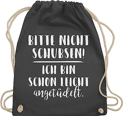 Shirtracer Turnbeutel Rucksack - Festival Zubehör - Bitte nicht schubsen ich bin schon leicht angetüdelt I Party - Unisize - Dunkelgrau - bieroutfit festival-bag geschenk weihnachten sauf beutel