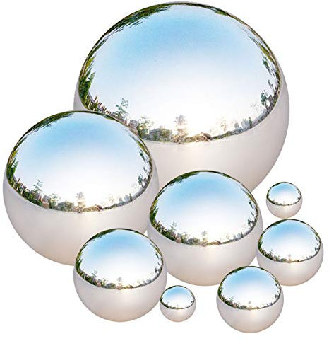 Tiberham Sfera per osservazione in acciaio inossidabile, 8 pezzi, 42-200 mm, lucidata a specchio, riflettente, sfere galleggianti per laghetto, senza cuciture, per decorare la casa e il giardino