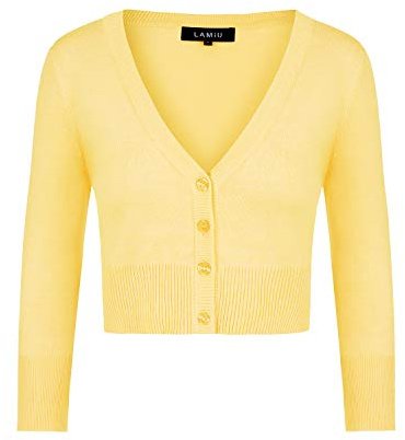 MINTLIMIT Womens Cardigans 3/4 Sleeve Knitted Cropped Cardigan with Four Buttons Vintage Dress Cover Up Buttons Down Bolero Shrug