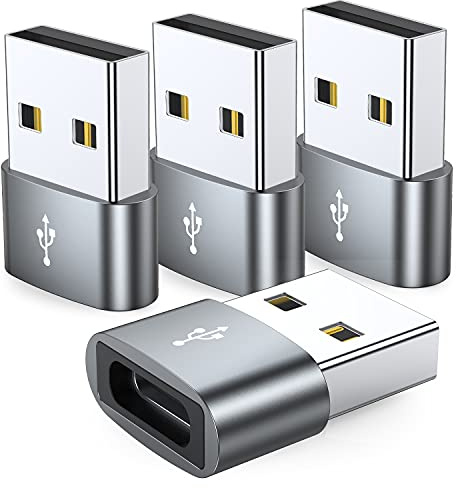 JXMOX USB C Female to USB Male Adapter 4-Pack, Type C to USB A Charger Cable Converter,Compatible with iPhone 11 12 13 14 15 16 17 Pro Max,iPad Pro Air 4 Mini 6,Samsung Galaxy S25 S24 S23 S22,Pixel